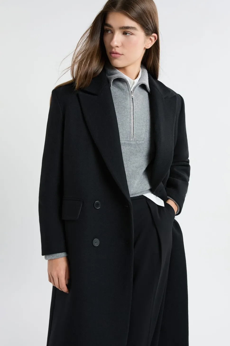 Abrigo largo de corte recto con lana