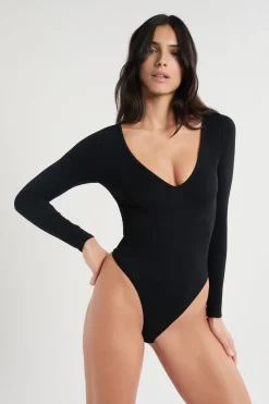 Body de cuello en V y manga larga