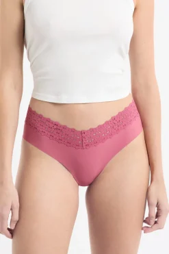 Braga brasileña de cintura baja en forma de V de microfibra y encaje