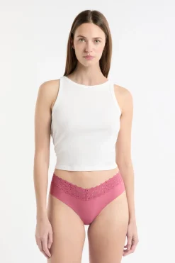 Braga brasileña de cintura baja en forma de V de microfibra y encaje