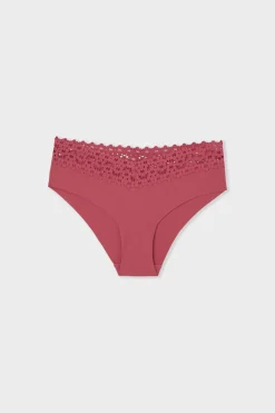 Braga brasileña de cintura baja en forma de V de microfibra y encaje