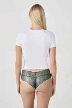 Braguita brasileña en V de encaje tejido brillante