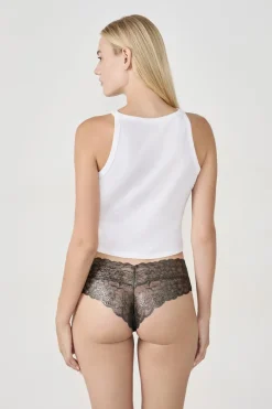 Braguita brasileña en V de encaje tejido brillante