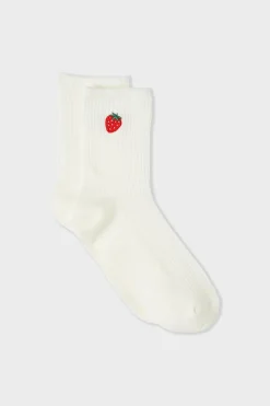 Calcetines acanalados con algodón y estampado de fresas