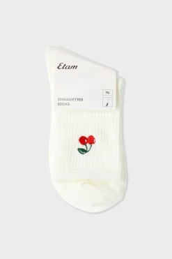 Calcetines acanalados con algodón y estampado de cerezas