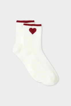 Calcetines acanalados con algodón y estampado de corazones
