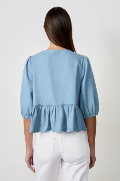 Camisa anudada en el frente efecto denim