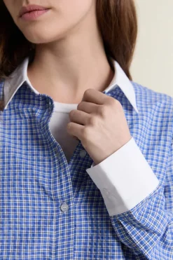 Camisa corta a cuadros con algodón