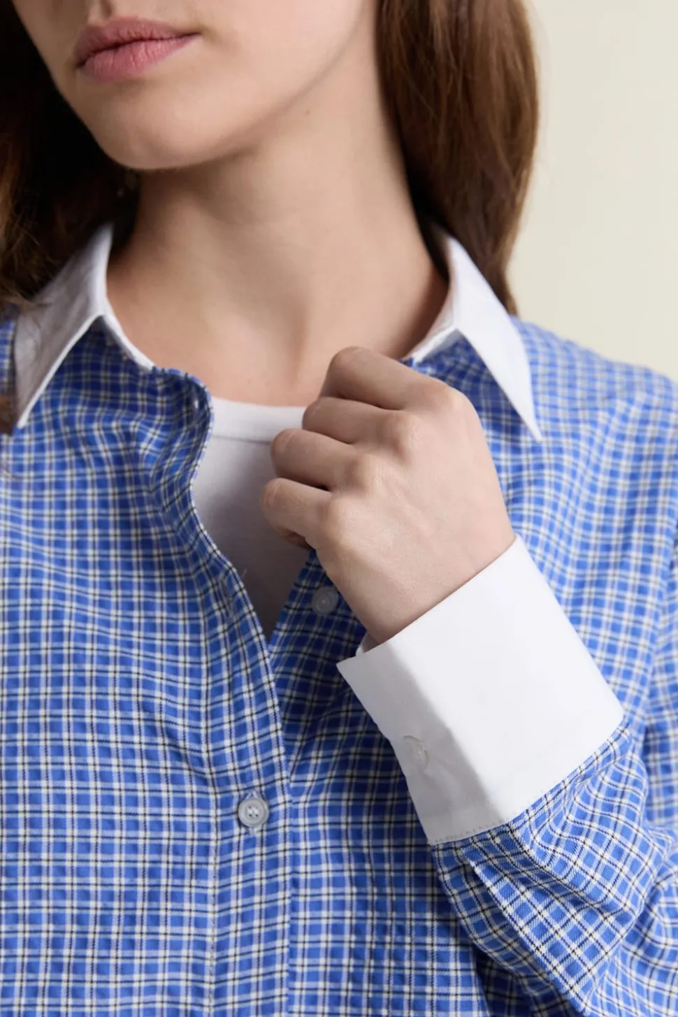 Camisa corta a cuadros con algodón