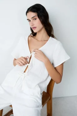 Camisa de manga corta de algodón con lazos