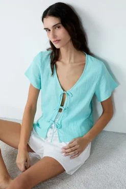 Camisa de manga corta de algodón con lazos