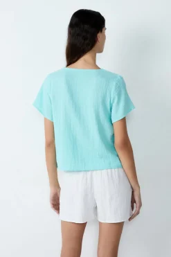 Camisa de manga corta de algodón con lazos