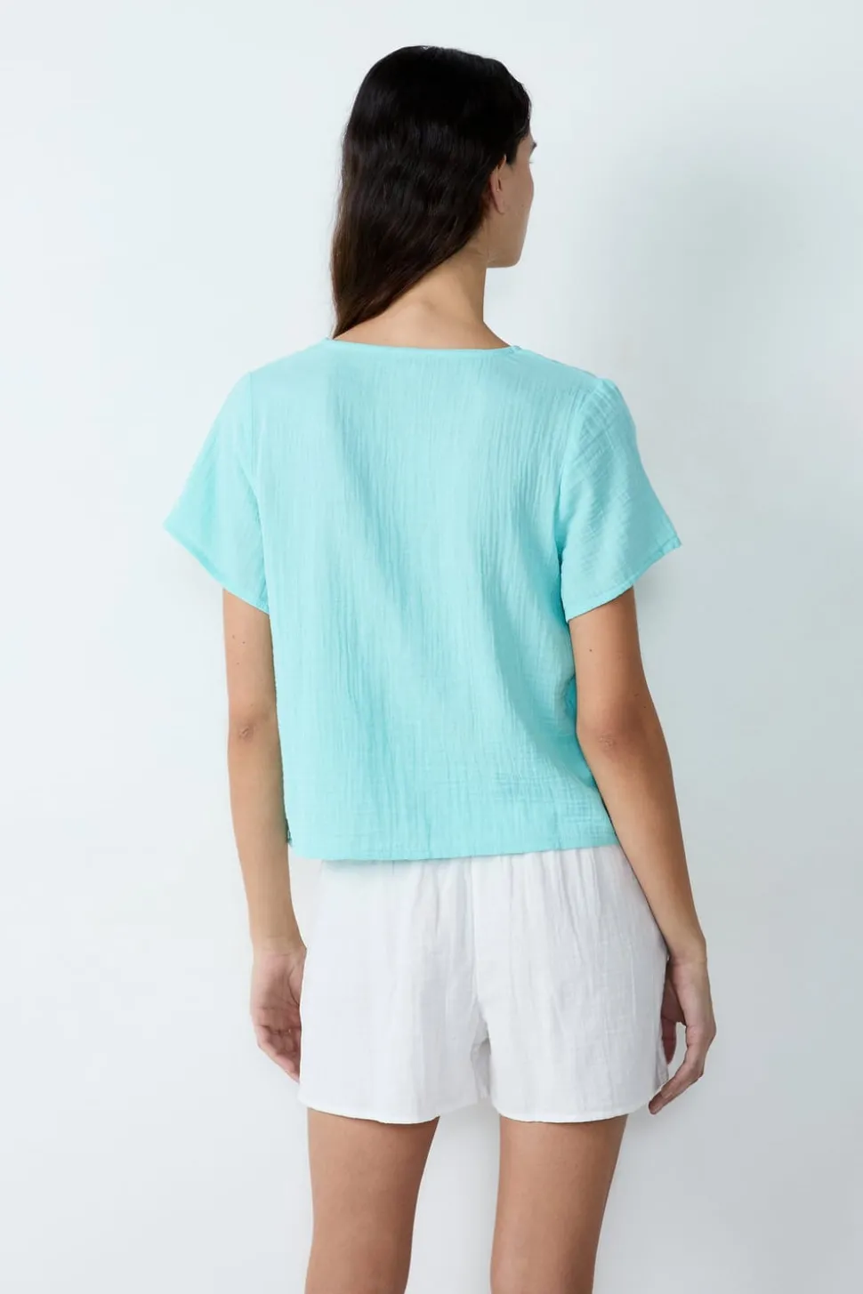 Camisa de manga corta de algodón con lazos