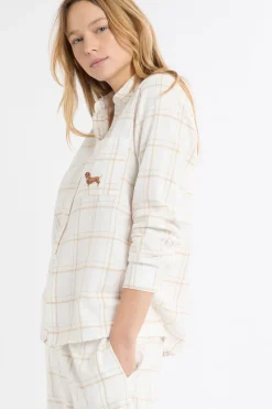 Camisa de pijama a cuadros con estampado de perros en algodón