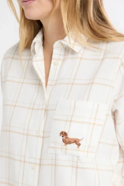 Camisa de pijama a cuadros con estampado de perros en algodón