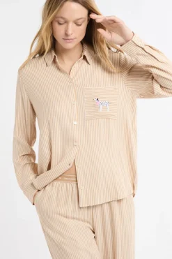 Camisa de pijama a rayas con estampado de perros