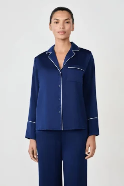 Camisa de pijama de manga larga satinada