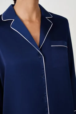 Camisa de pijama de manga larga satinada