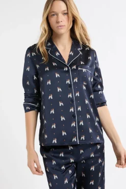 Camisa de pijama de satén con estampado de perros