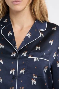 Camisa de pijama de satén con estampado de perros