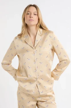 Camisa de pijama de satén con estampado de perros