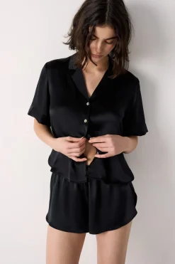 Camisa de pijama de seda de manga corta