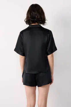 Camisa de pijama de seda de manga corta