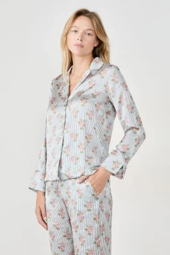 Camisa de pijama satinada con estampado floral