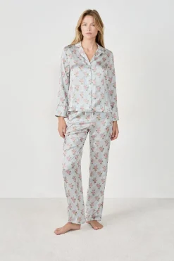 Camisa de pijama satinada con estampado floral