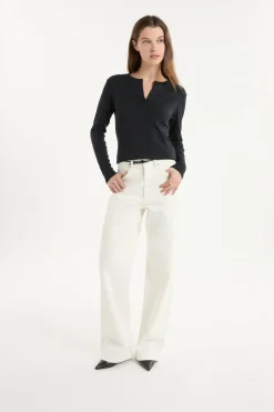 Camiseta abotonada de manga larga de algodón