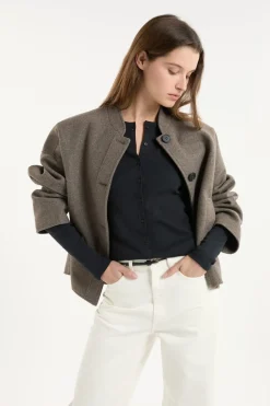 Camiseta abotonada de manga larga de algodón