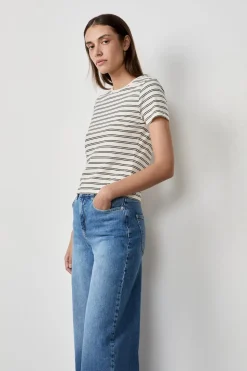 Camiseta de algodón a rayas de manga corta