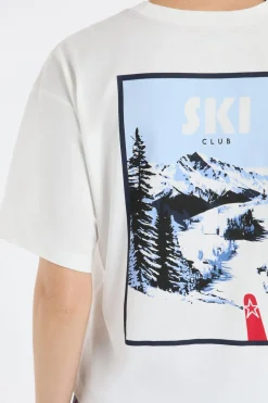 Camiseta de algodón con estampado de paisaje de esquí