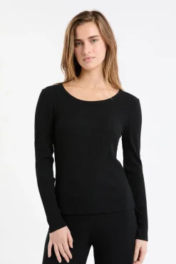 Camiseta de algodón de canalé de manga larga