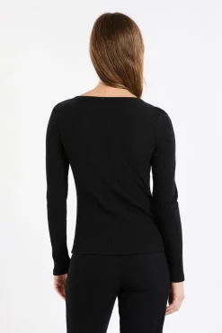 Camiseta de algodón de canalé de manga larga