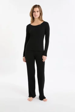 Camiseta de algodón de canalé de manga larga