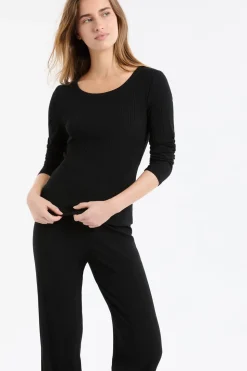 Camiseta de algodón de canalé de manga larga