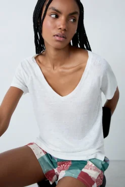 Camiseta de manga corta 100% lino