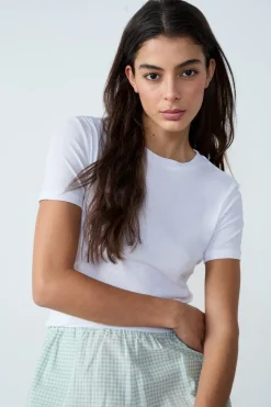 Camiseta de manga corta de algodón acanalado