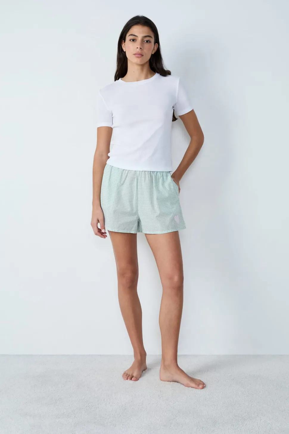 Camiseta de manga corta de algodón acanalado