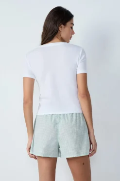 Camiseta de manga corta de algodón acanalado