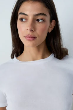 Camiseta de manga corta de algodón acanalado