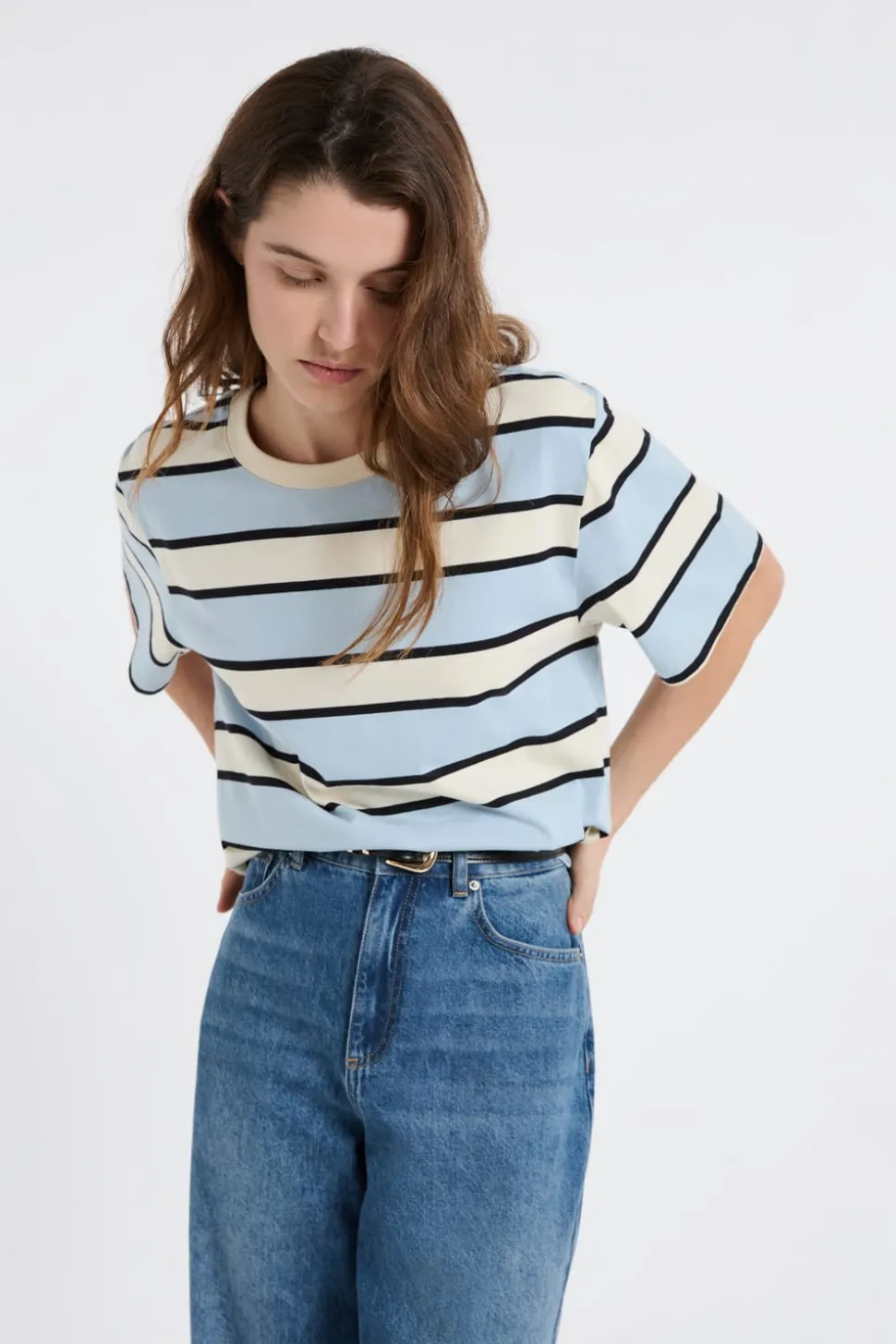 Camiseta de manga corta de algodón a rayas