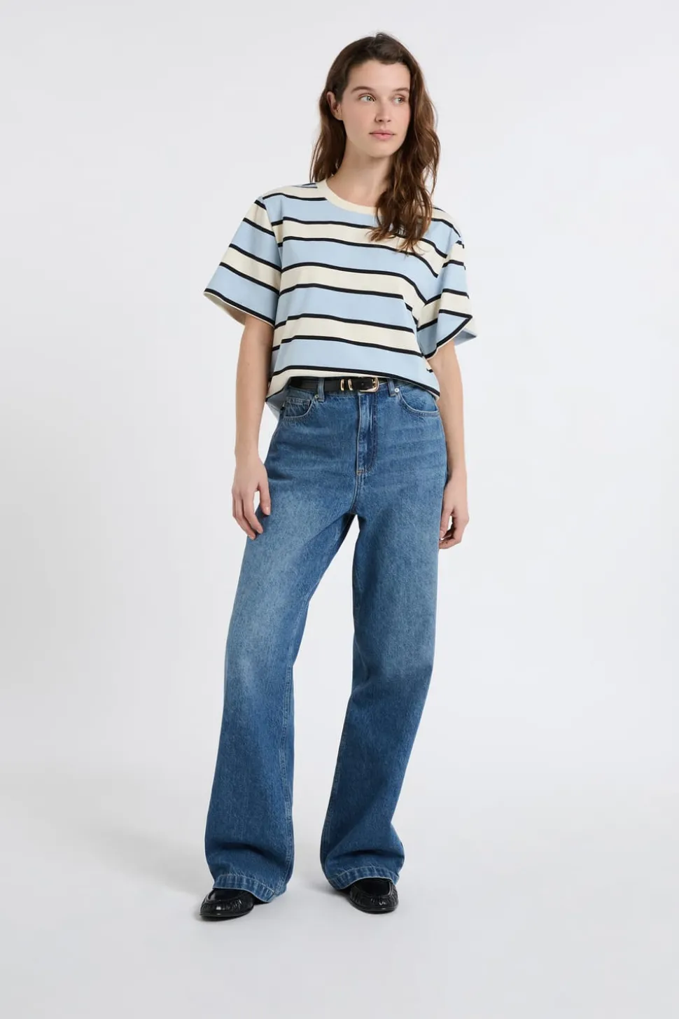 Camiseta de manga corta de algodón a rayas