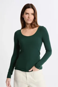 Camiseta de manga larga con cuello bailarina y sujetador integrado