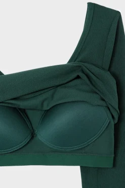 Camiseta de manga larga con cuello bailarina y sujetador integrado