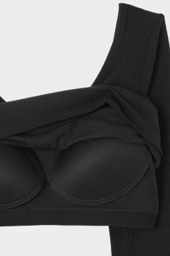 Camiseta de manga larga con cuello bailarina y sujetador integrado