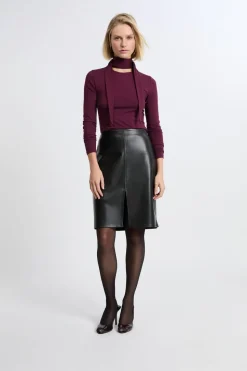 Camiseta de manga larga con cuello con lazada de algodón