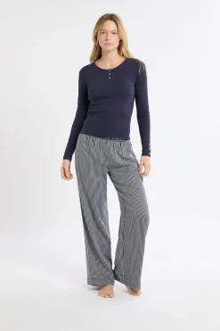 Camiseta de manga larga de algodón con botones