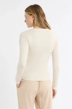 Camiseta de manga larga de algodón con botones